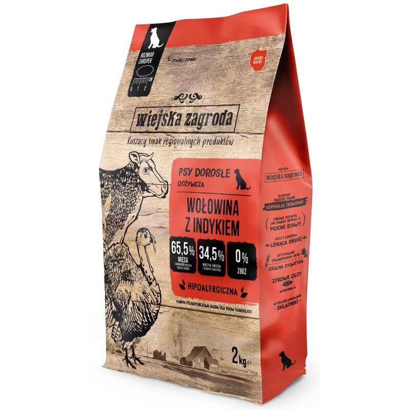 Karma dla psa WIEJSKA ZAGRODA Wołowina z indykiem L 2 kg