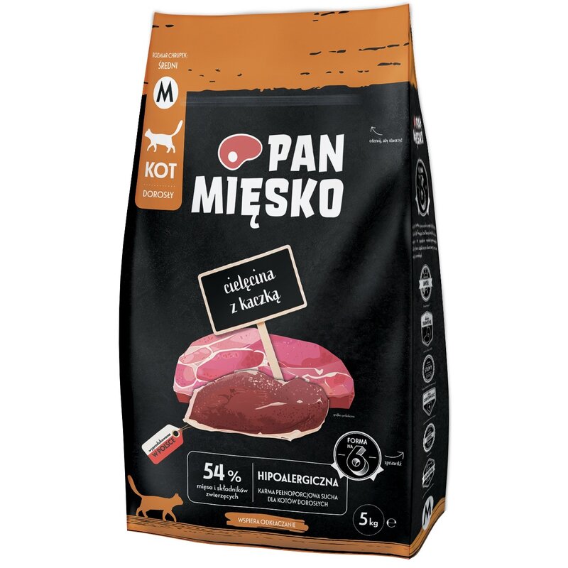 Karma dla kota PAN MIĘSKO Cielęcina z kaczką M 5 kg