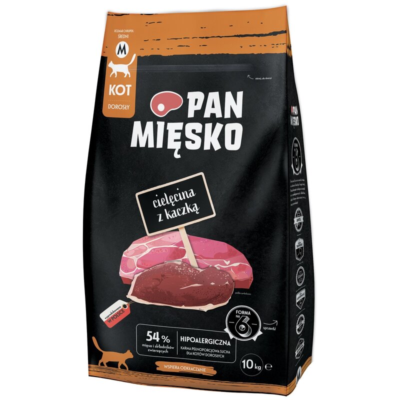 Karma dla kota PAN MIĘSKO Cielęcina z kaczką M 10 kg