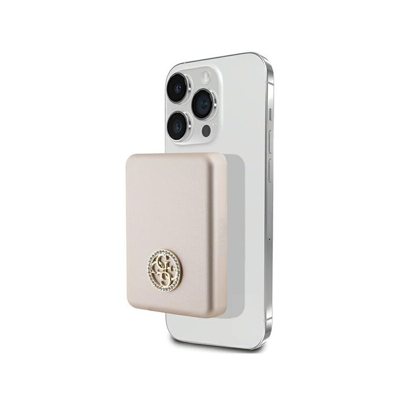 Powerbank indukcyjny GUESS 4G Strassed Metal Logo MagSafe 15W 5000 mAh Złoty