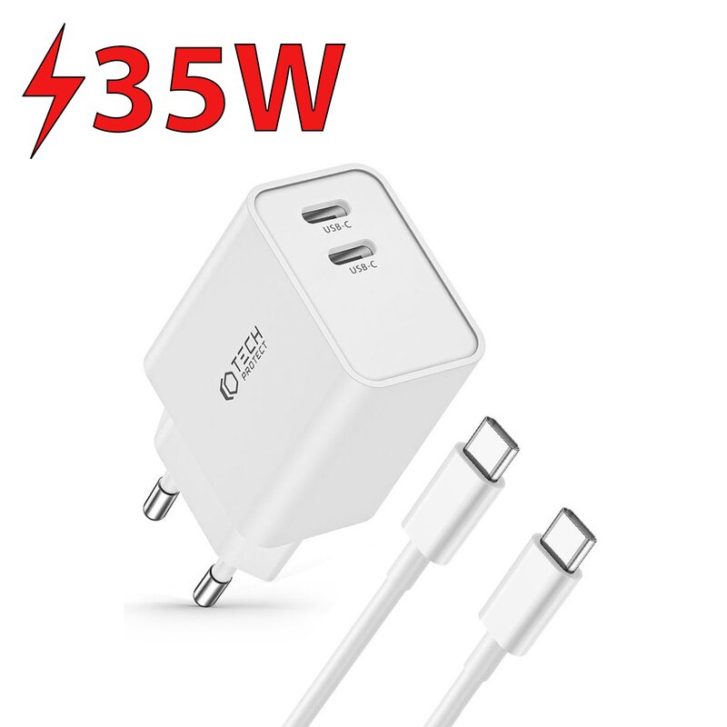 Ładowarka sieciowa TECH-PROTECT C35W PD 35W Biały ładowarka do telefonu USB-C + kabel