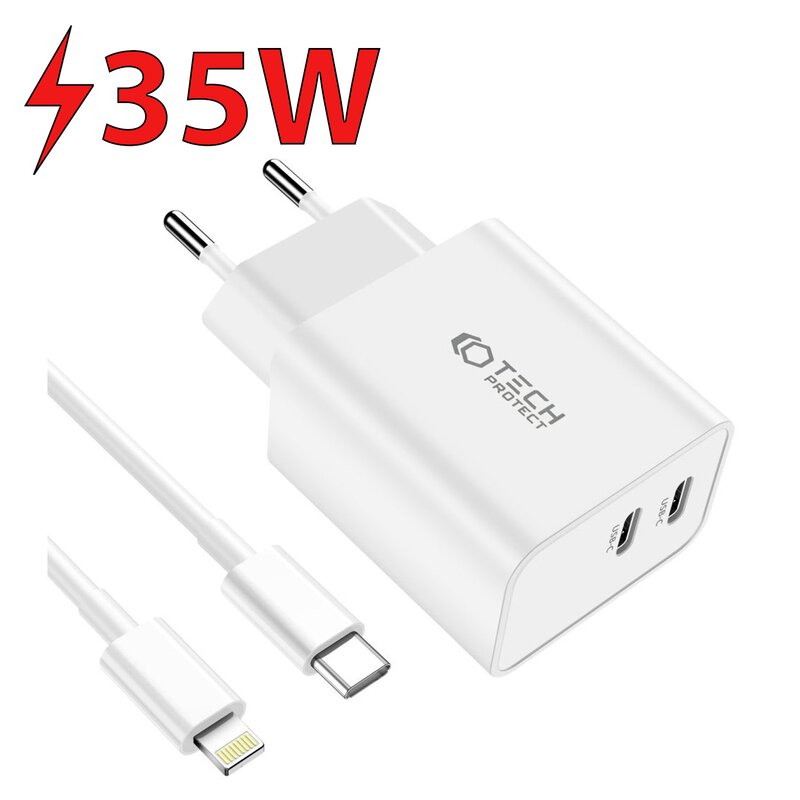 Ładowarka sieciowa TECH-PROTECT C35W PD 35W Biały ładowarka do telefonu USB-C + kabel