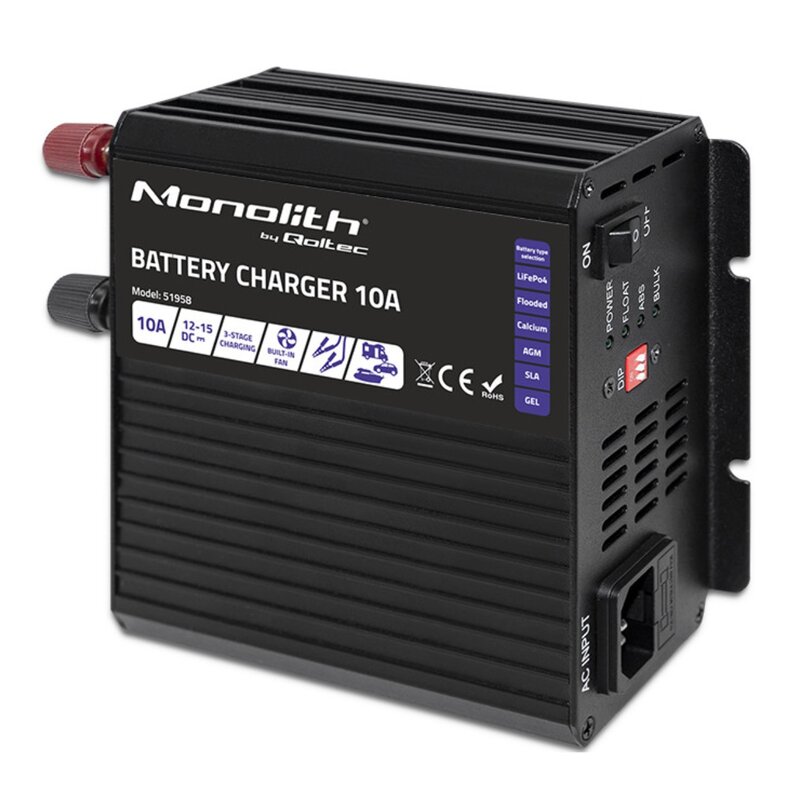Inteligentna ładowarka QOLTEC Monolith 51958 do akumulatorów LIFEPO4 AGM GEL SLA 10A 12V