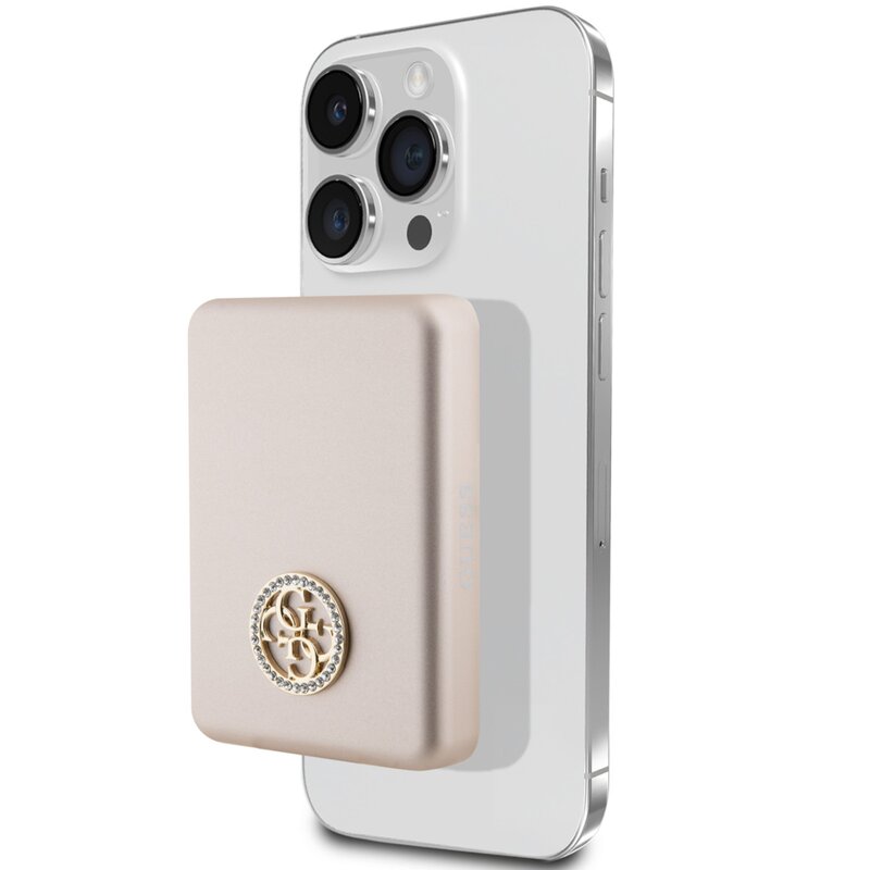 Powerbank indukcyjny GUESS 4G Strassed Metal Logo MagSafe 3000 mAh 5W Złoty