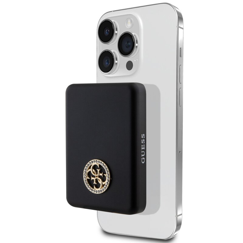 Powerbank indukcyjny GUESS 4G Strassed Metal Logo MagSafe 3000 mAh 5W Czarny