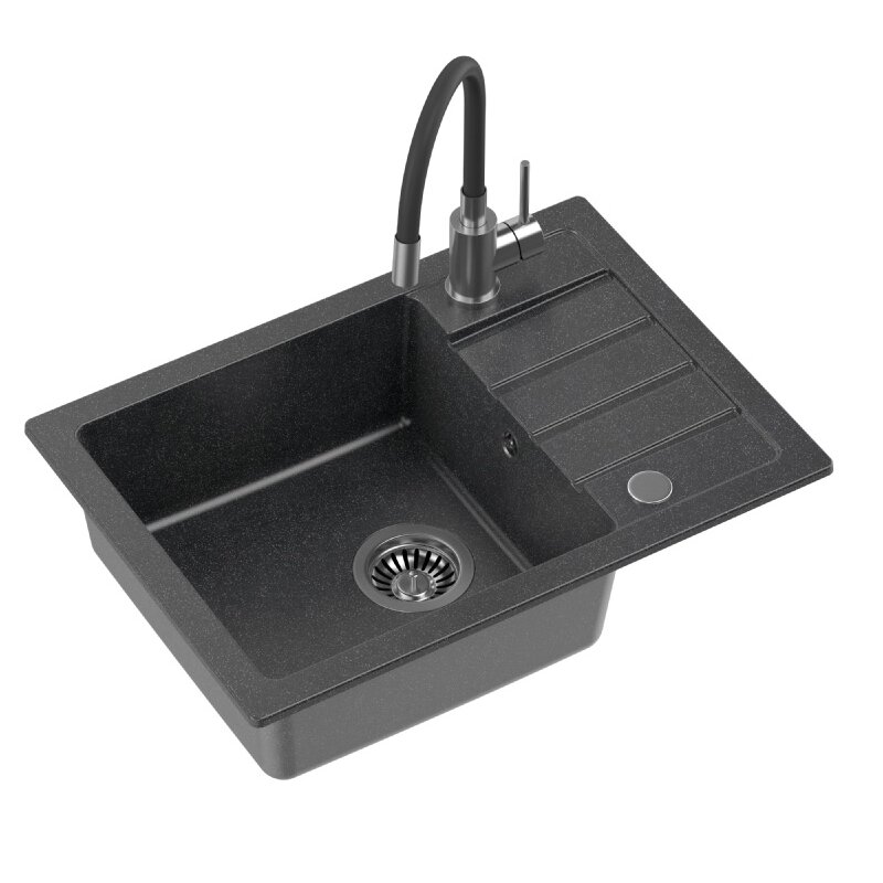 Zlewozmywak jednokomorowy z ociekaczem MYQ Flexi Short SHOFLG1COL Czarny 44x62 + bateria