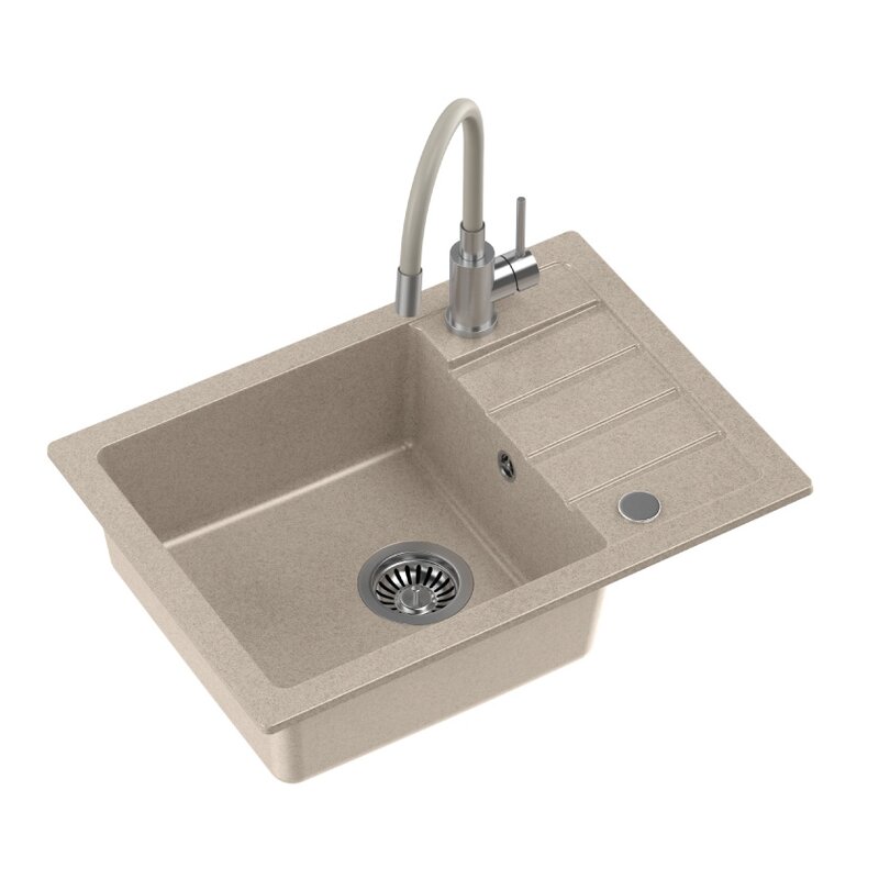 Zlewozmywak jednokomorowy z ociekaczem MYQ Flexi Short SHOFLG3COL Beżowy 44x62 + bateria