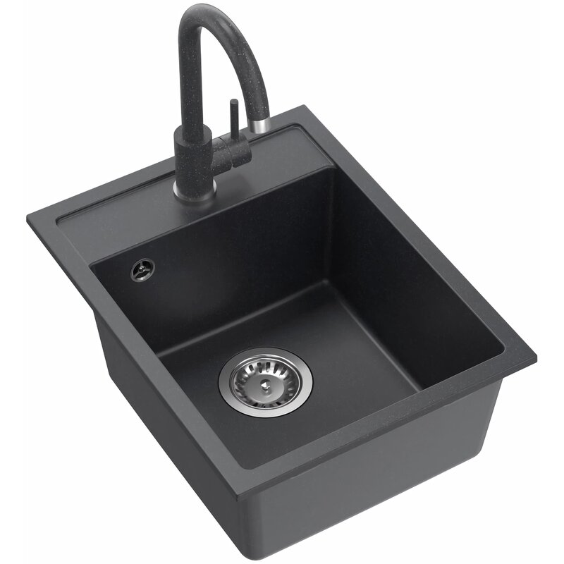 Zlewozmywak jednokomorowy MYQ Color-Box BOXG1COL Czarny 50x39 + Bateria stojąca