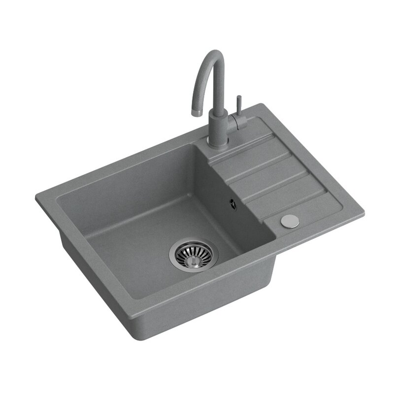 Zlewozmywak jednokomorowy z ociekaczem MYQ Color Short SHOG2COL Szary 44x62 + bateria