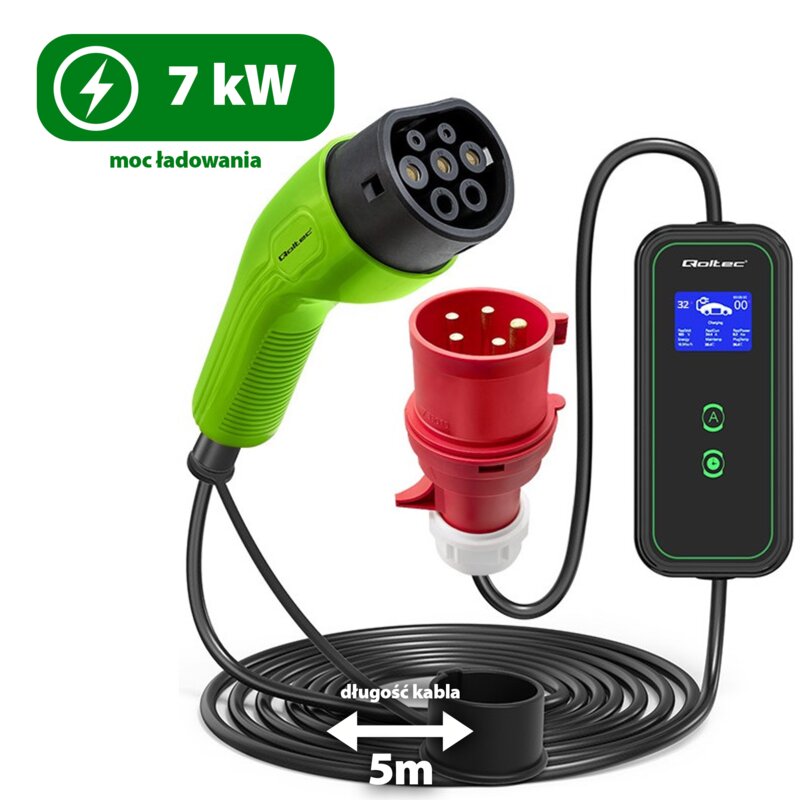 Qoltec Mobilna ładowarka do samochodów EV 2 w 1 typ2 7kW/230V/CEE 3