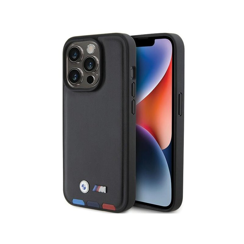 Etui BMW Leather Stamp Tricolor do Apple iPhone 15 Pro Czarny