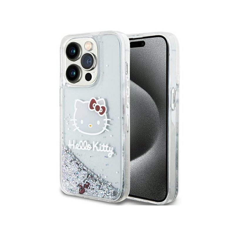 Etui HELLO KITTY Liquid Glitter Charms do Apple iPhone 14 Pro Max Srebrny
