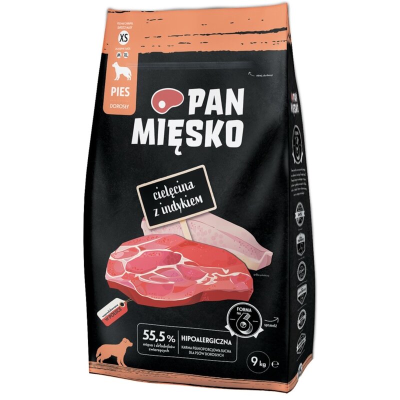 Karma dla psa PAN MIĘSKO Cielęcina z indykiem XS 9 kg