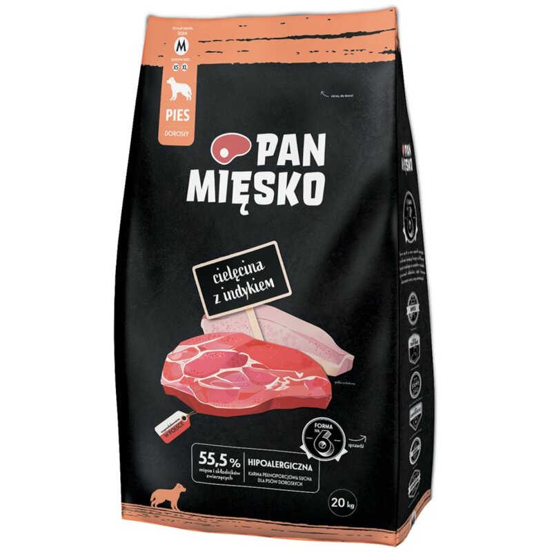 Karma dla psa PAN MIĘSKO Cielęcina z indykiem M 20 kg