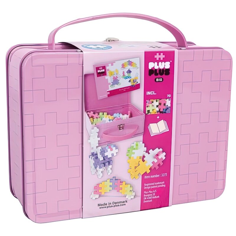 Klocki plastikowe PLUS-PLUS Big Metalowa różowa walizeczka 014-3275