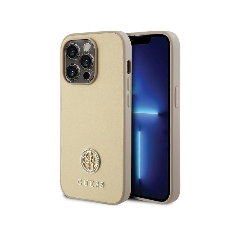 Etui GUESS Strass Metal Logo do Apple iPhone 15 Pro Max Złoty