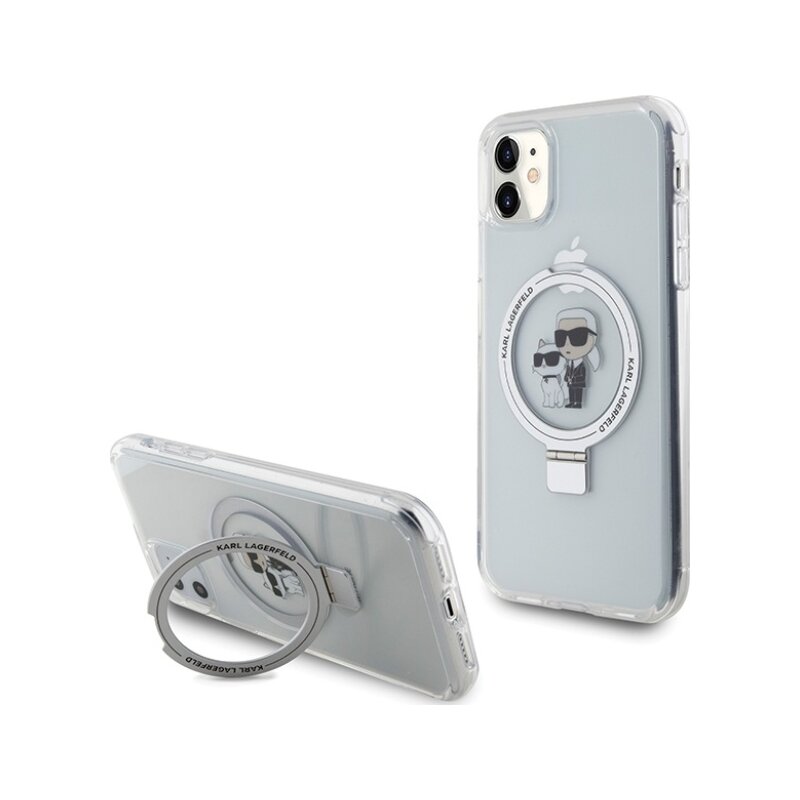 Etui KARL LAGERFELD Ring Stand Karl & Choupettte MagSafe do Apple iPhone 11/Xr Biały