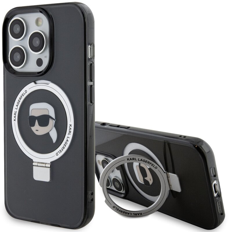 Etui KARL LAGERFELD Ring Stand Karl Head MagSafe do Apple iPhone 15 Pro Max Czarny