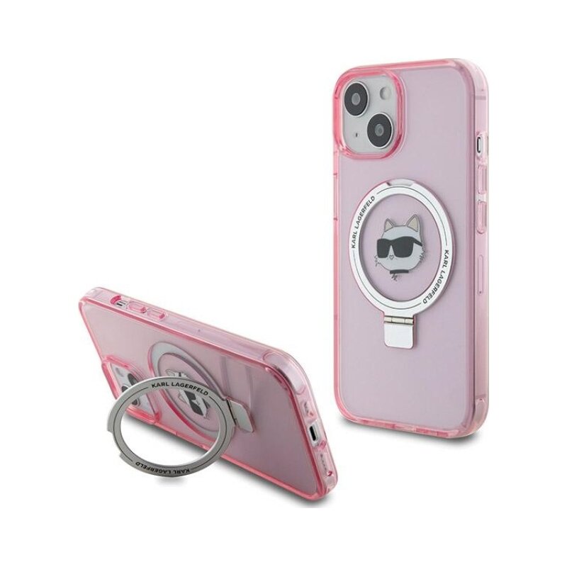 Etui KARL LAGERFELD Ring Stand Choupette Head MagSafe do Apple iPhone 13/14/15 Różowy