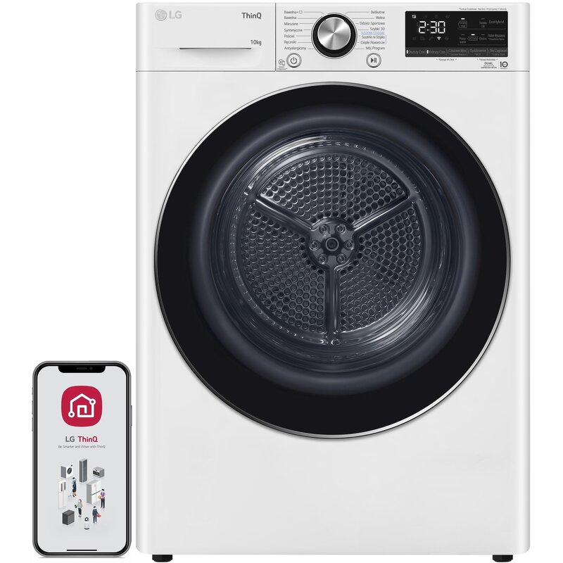 Suszarka Kondensacyjna z pompą ciepła LG RC10V9AV2W Steam i FreshCare Pojemność 10kg Biały, Czarne drzwi