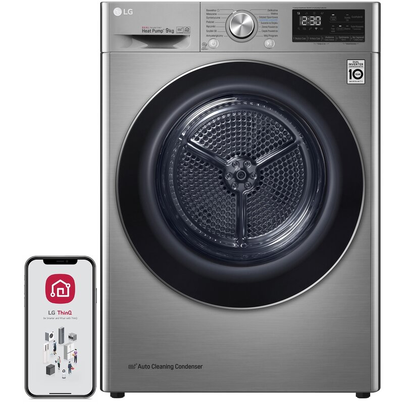 Suszarka LG RC90V9PV2N Z pompą ciepła 9kg Klasa energetyczna C Auto Cleaning Condenser Smart ThinQ