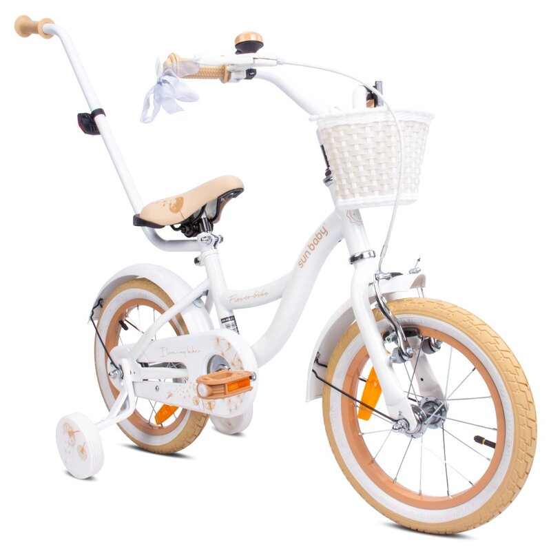 Rower dziecięcy SUN BABY Flower 14 cali Biało-beżowy Wzrost: 95-110 cm Wiek: 3-5 lat
