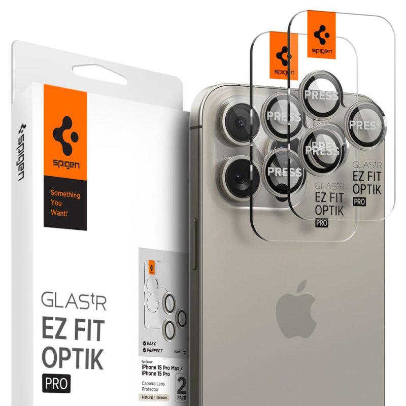 Szkło hartowane na obiektyw SPIGEN Optik.Tr Ez Fit do Apple iPhone 14 Pro/14 Pro Max/15 Pro/15 Pro Max/16 Pro/16 Pro Max/17 Pro/17 Pro Max Beżowy (2 szt.)
