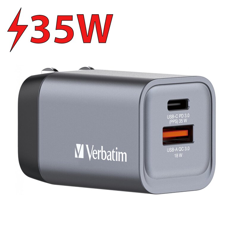 Ładowarka sieciowa VERBATIM GNC-35 GaN 35W Szary ładowarka do telefonu USB, USB-C + Adapter EU/UK/US