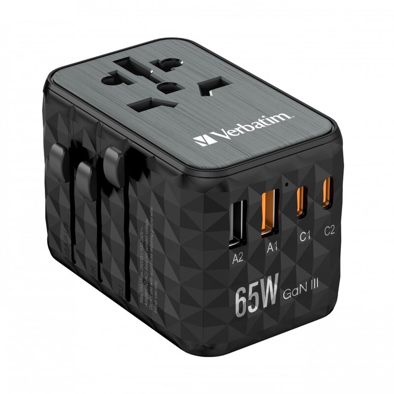 Verbatim GaN UTA-05 World to World USB-A USB-C QC 65W