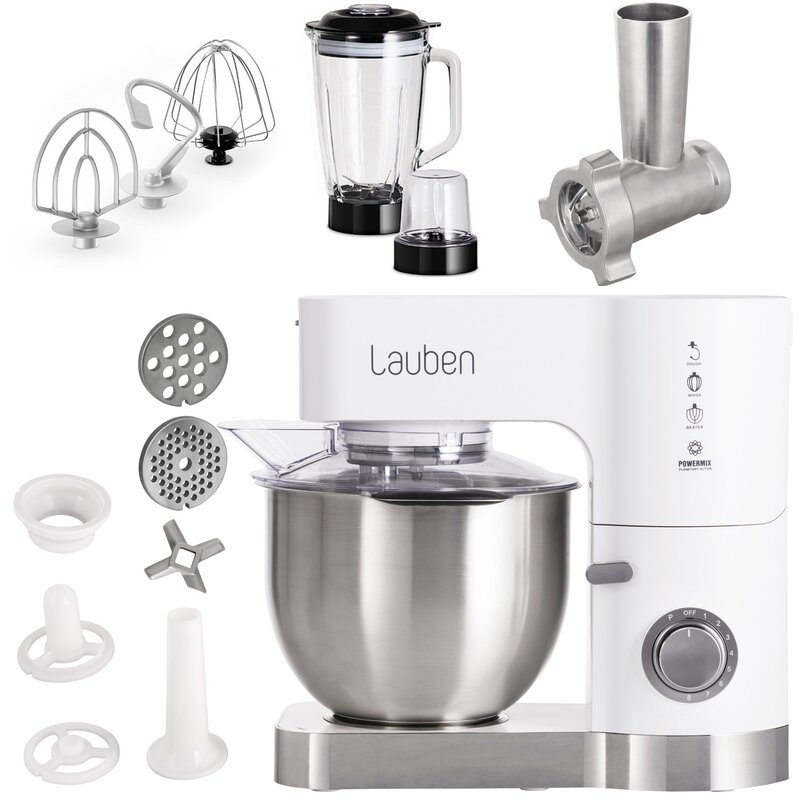 Robot kuchenny planetarny LAUBEN Kitchen Machine 1200WT 1200W z blenderem kielichowym i maszynką do mięsa Biały