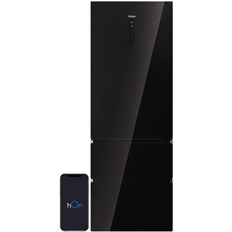 Lodówka HAIER 3D 70 Series 7 HTW7720DNGB No frost 200.6cm Czarne szkło