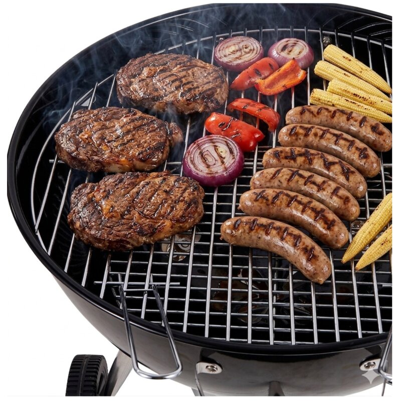 Grill ogrodowy węglowy PATIO 91306 Zamykany, okrągły, na kółkach, popielnik, termometr + pierścień do pizzy