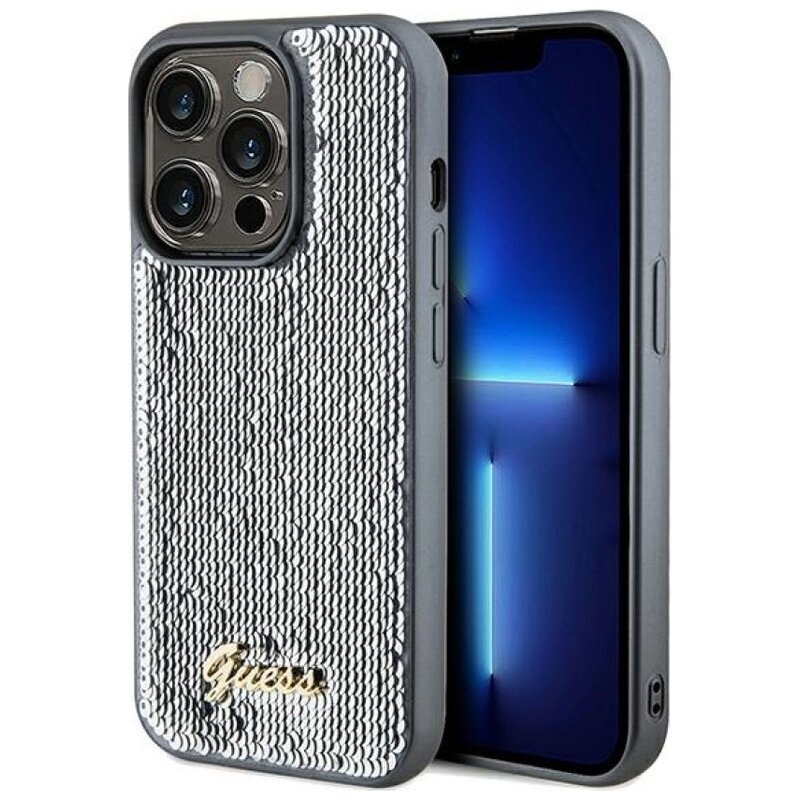 Etui GUESS Sequin Script Metal do Apple iPhone 14 Pro Srebrny