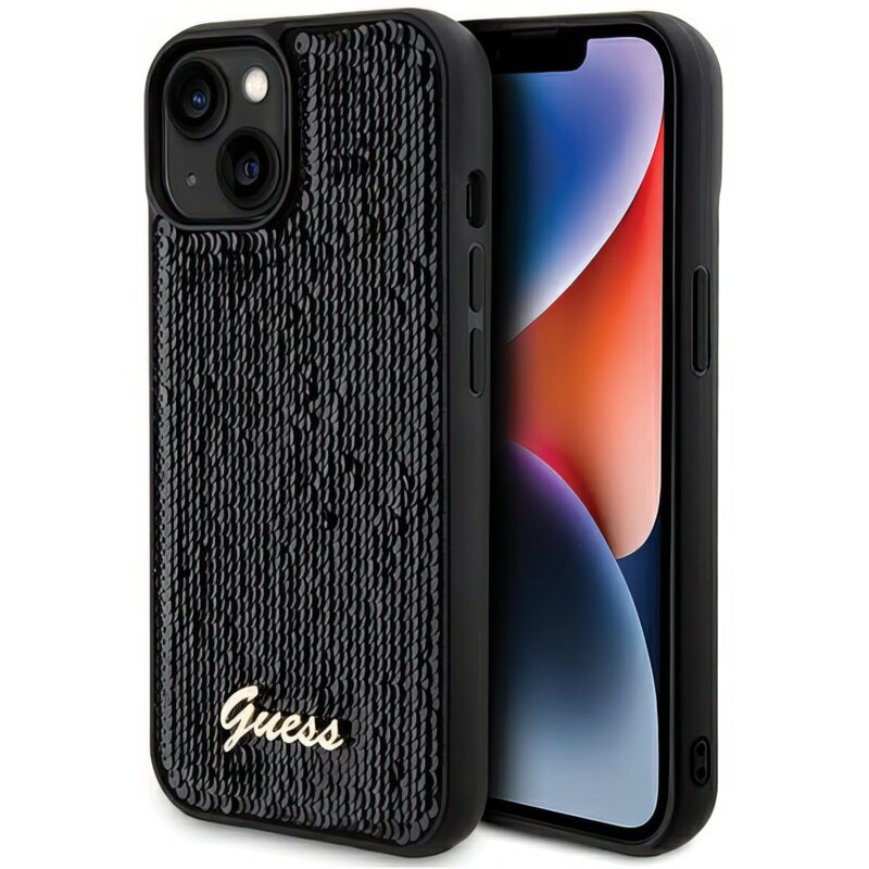 Guess Sequin Script Metal GUHCP14SPSFDGSK do iPhone 14/15/13 Czarny