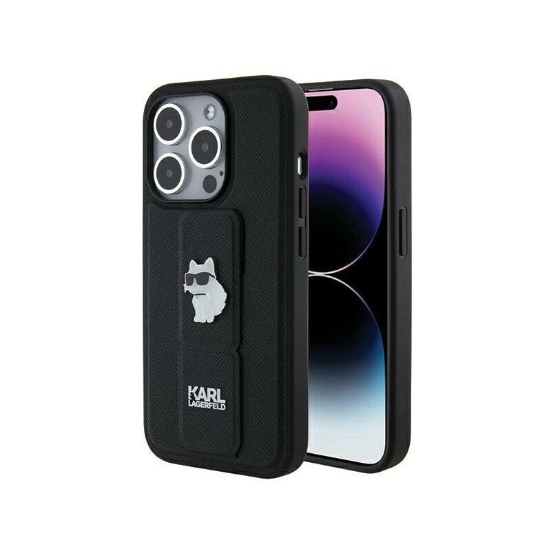 Karl Lagerfeld Gripstand Saffiano Choupette Pins KLHCP14LGSACHPK do iPhone 14 Pro Czarny