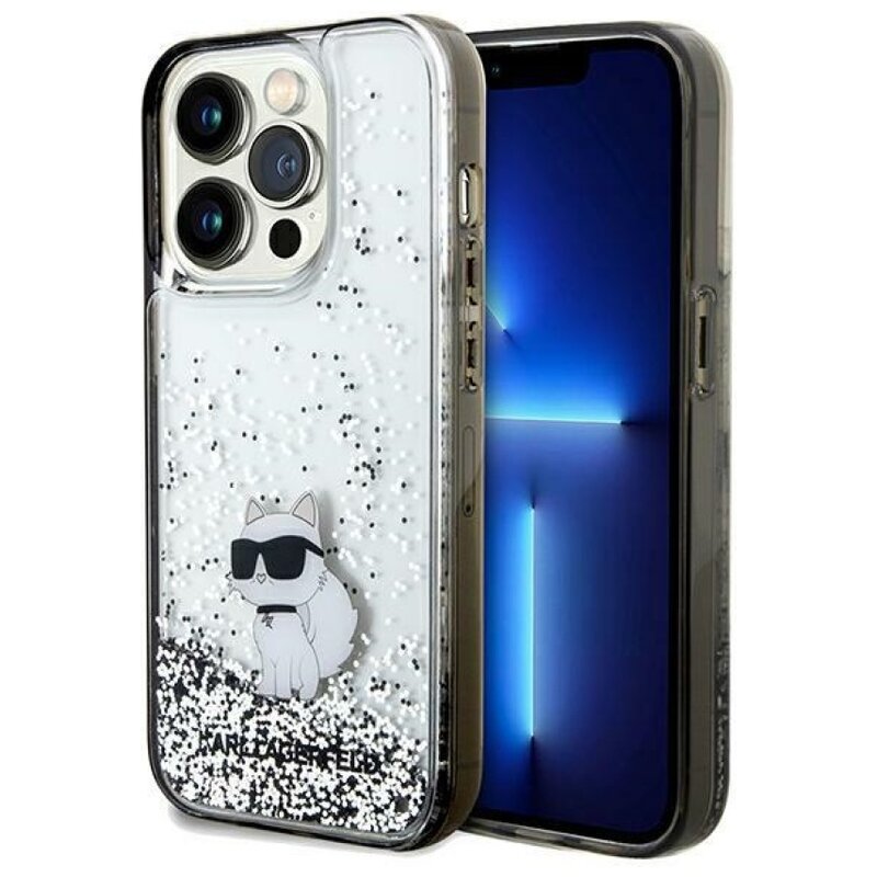 Etui KARL LAGERFELD Liquid Glitter Choupette do Apple iPhone 14 Pro Przezroczysty