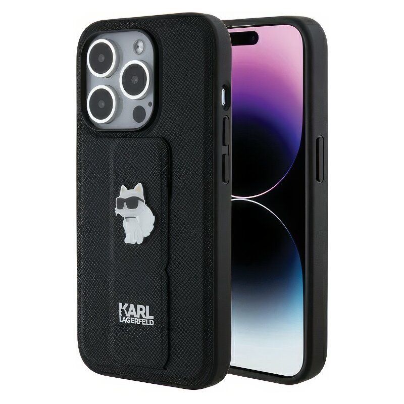 Etui KARL LAGERFELD Gripstand Saffiano Choupette Pins do Apple iPhone 14 Pro Max Czarny