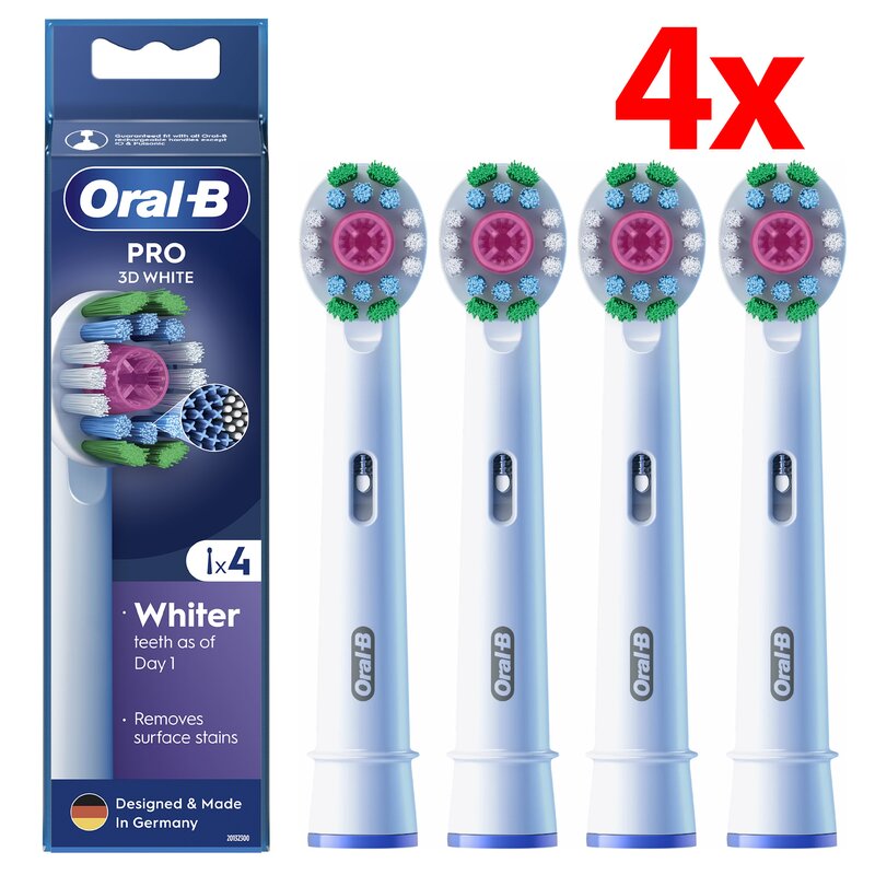 Oryginalna końcówka szczoteczki ORAL-B PRO 3D White (4 szt.) (Unikalna nakładka polerująca)