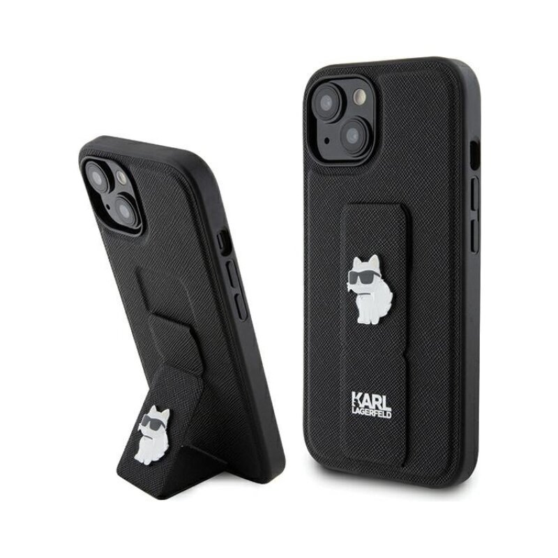 Etui KARL LAGERFELD Gripstand Saffiano Choupette Pins do Apple iPhone 14 Plus/15 Plus Czarny