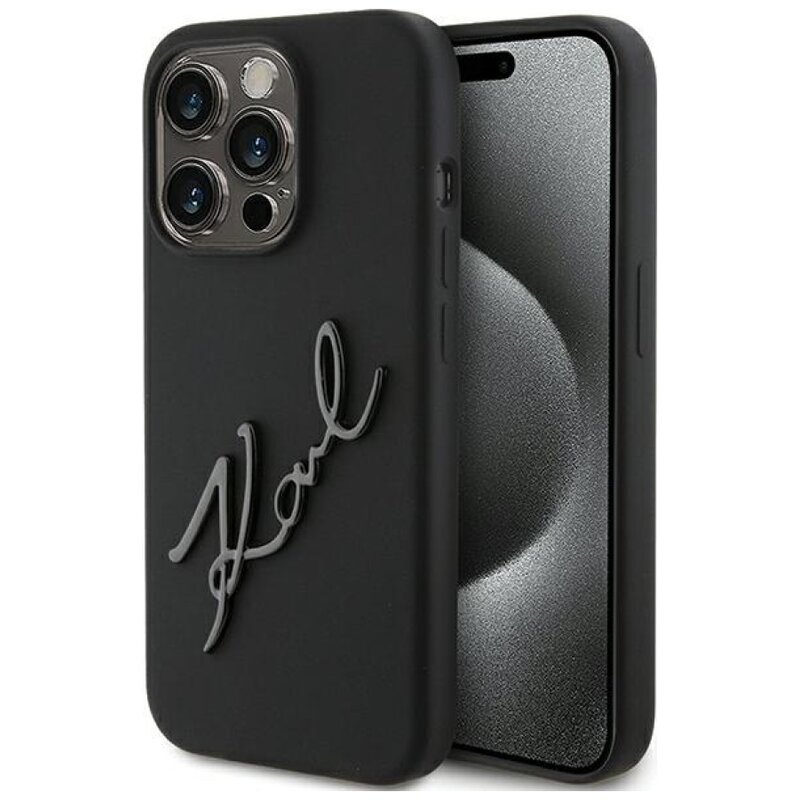 Etui KARL LAGERFELD Silicone Karl Script do Apple iPhone 15 Pro Czarny