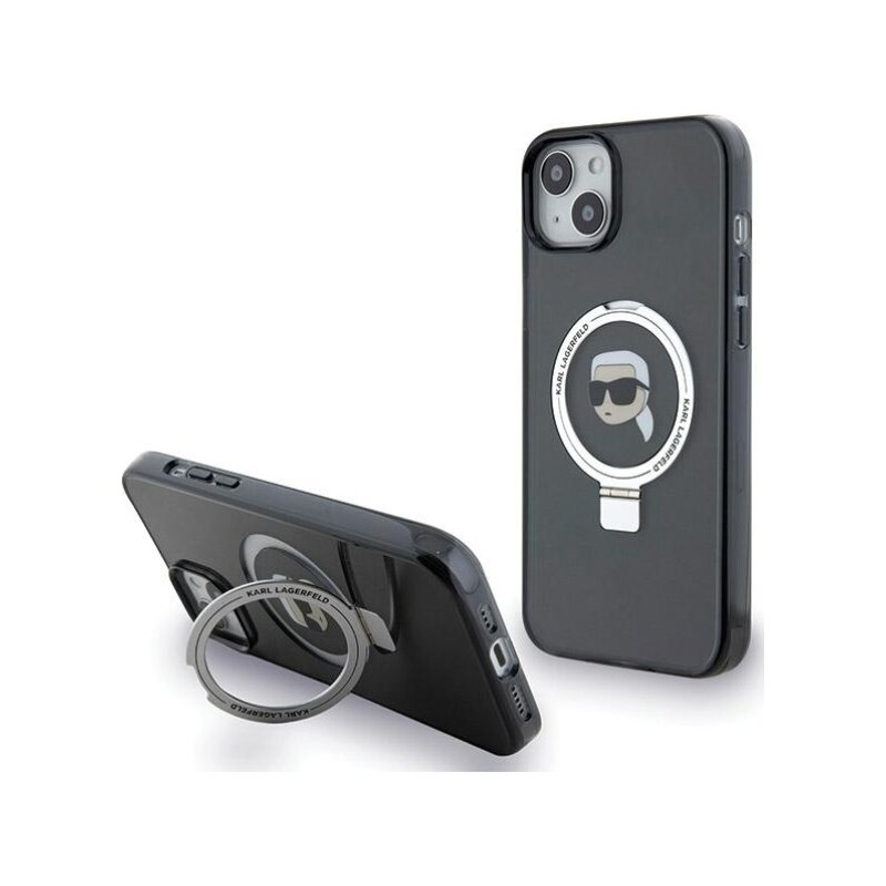 Etui KARL LAGERFELD Ring Stand Karl Head MagSafe do Apple iPhone 14 Plus/15 Plus Czarny