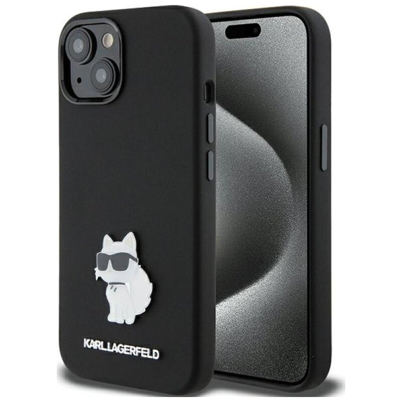 Etui KARL LAGERFELD Silicone Choupette Metal Pin do Apple iPhone 15 Plus Czarny