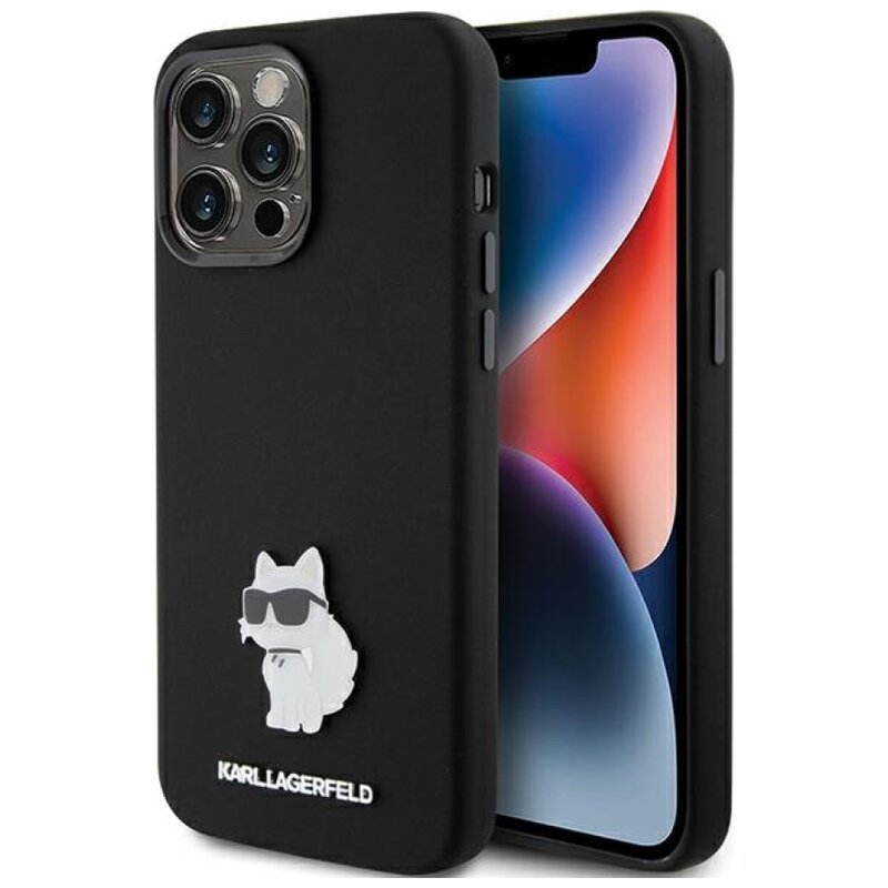 Etui KARL LAGERFELD Silicone Choupette Metal Pin do Apple iPhone 15 Pro Max Czarny
