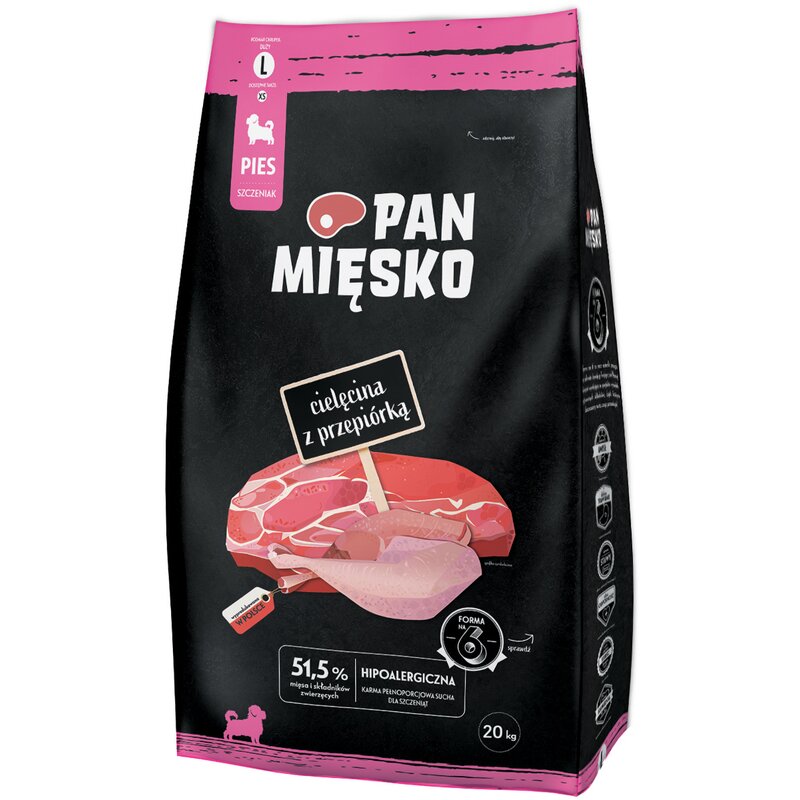 Karma dla psa PAN MIĘSKO Cielęcina z przepiórką L 20 kg