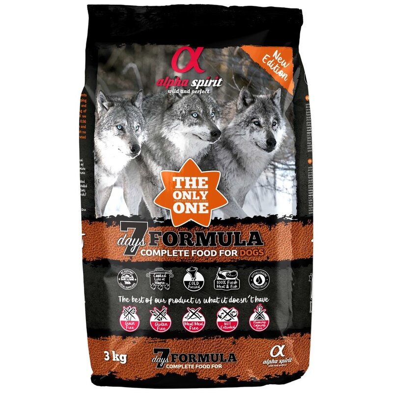 Karma dla psa półwilgotna ALPHA SPIRIT 7 Days Formula Wieprzowina z kurczakiem i rybą 3 kg