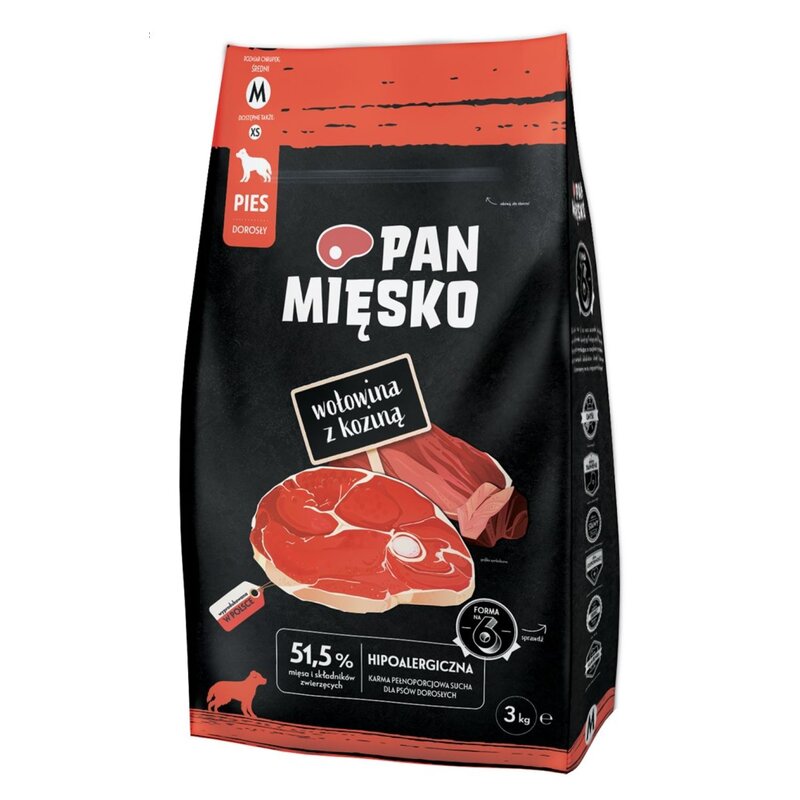 Karma dla psa PAN MIĘSKO Wołowina z koziną M 3 kg
