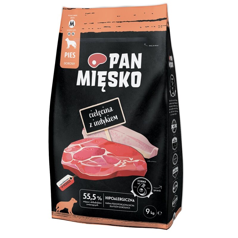Karma dla psa PAN MIĘSKO Cielęcina z indykiem M 9 kg