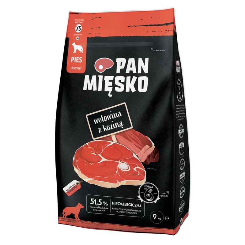 Karma dla psa PAN MIĘSKO Wołowina z koziną XS 9 kg