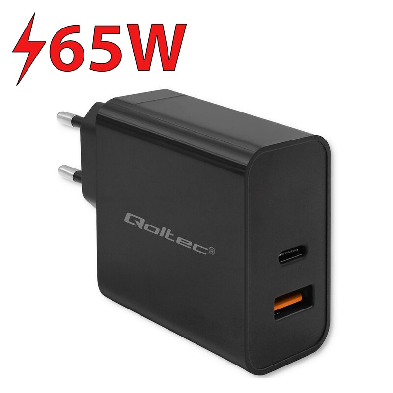 Qoltec 52380 Super Quick PD USB-A USB-C 65W Czarny