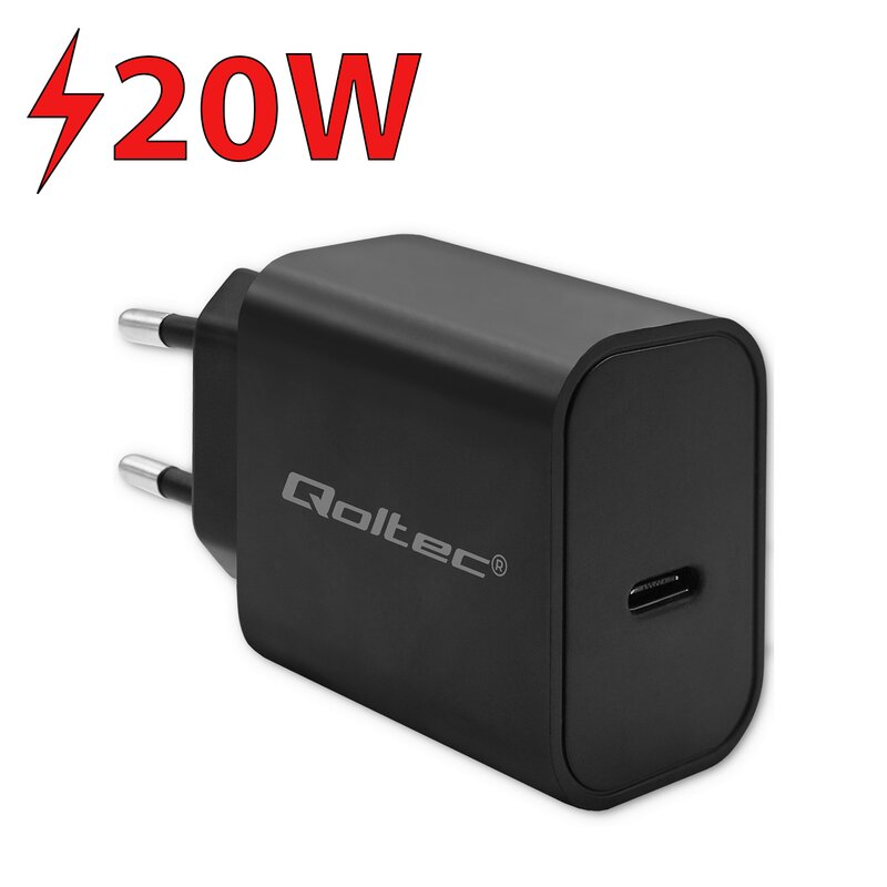 Ładowarka sieciowa QOLTEC Super Quick PD 20W Czarny ładowarka do telefonu USB-C